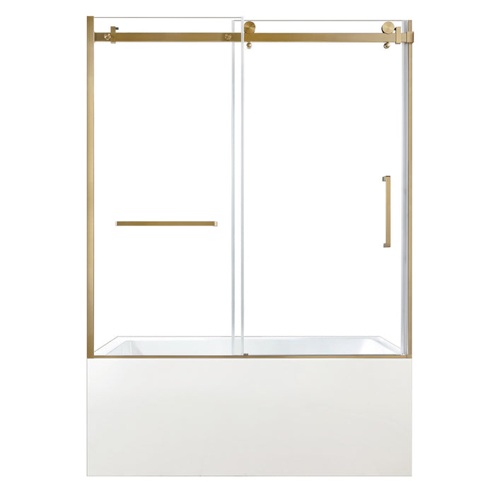 KVTDE603122L7 60-Inch Acrylic Rectangular 3-Wall Alcove Tub Combo with Tub Door (Left Hand Drain), White/Brushed Brass