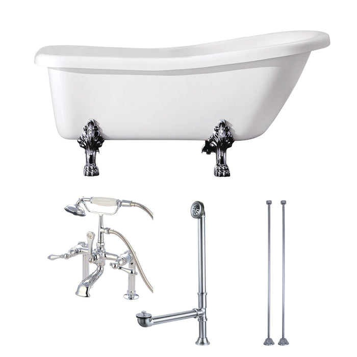 Aqua Eden KVTDE692823C1 67-Inch Acrylic Single Slipper Clawfoot Tub Combo with Faucet and Supply Lines, White/Polished Chrome