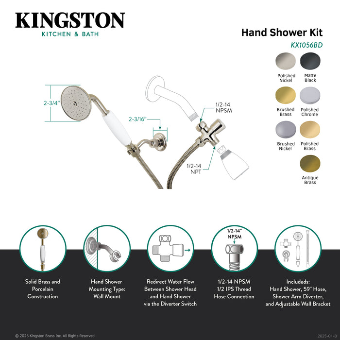 Kingston Heirloom KX1051BD - Victorian Hand Shower Kit, Polished Chrome