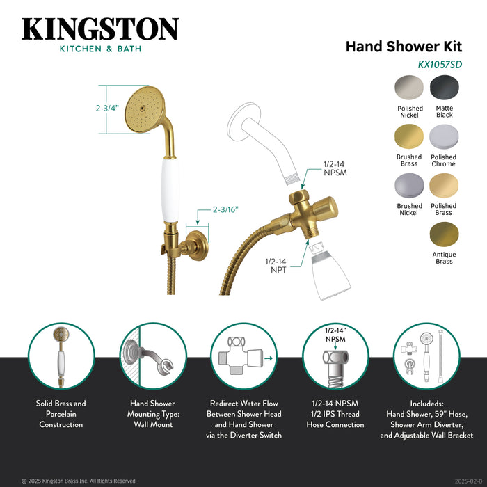 Kingston Heirloom KX1056SD - Victorian Hand Shower Kit, Polished Nickel