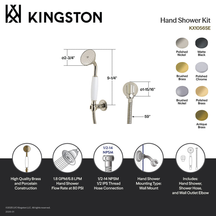Kingston Heirloom KX1056SE - Victorian Hand Shower Kit, Polished Nickel