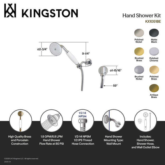 Kingston Heirloom KX1057BE - Victorian Hand Shower Kit, Brushed Brass