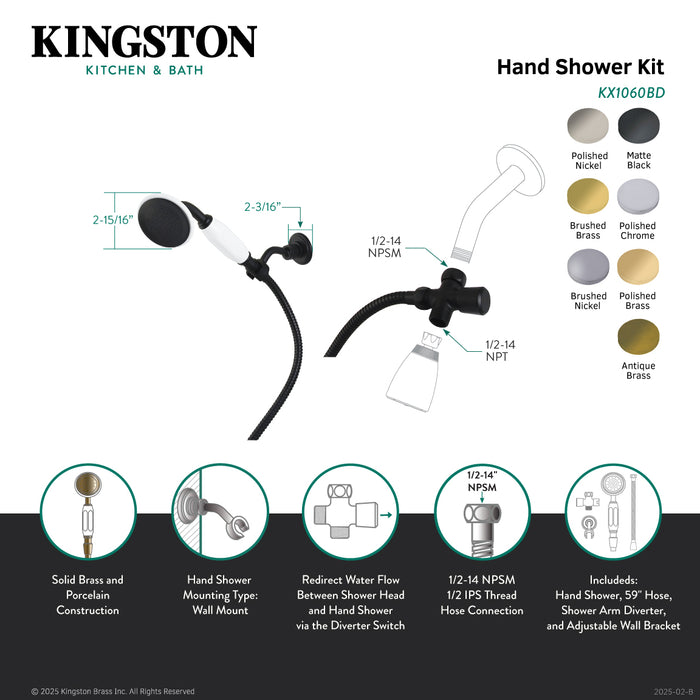 Kingston Heirloom KX1061BD - Victorian Hand Shower Kit, Polished Chrome