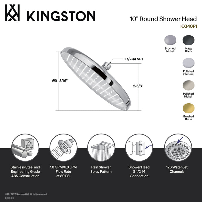 Kingston Slenderain KX140P7 10-Inch Round Rainfall Shower Head, Brushed Brass