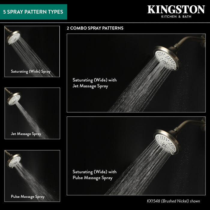 Kingston Vilbosch KX1548 5-Inch Round 5-Function ABS Shower Head, Brushed Nickel