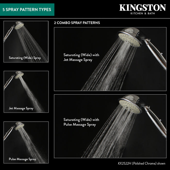 Kingston Vilbosch KX2522H 5-Function Round Hand Shower, Polished Chrome