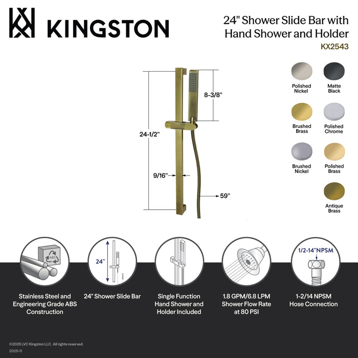 Kingston Sona KX2543 - Vilbosch 24-Inch Stainless Steel Shower Slide Bar with Hand Shower and Holder, Antique Brass