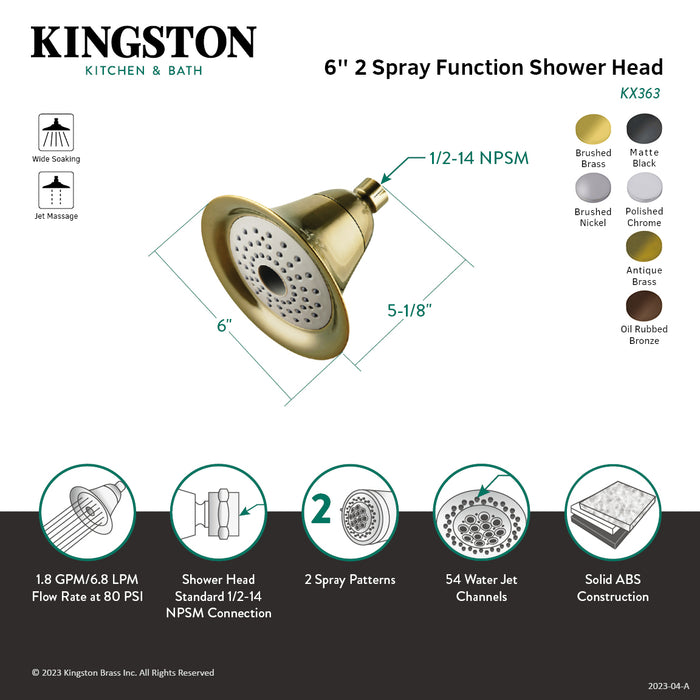 Kingston Tulare KX360 - Shower Scape 6-Inch Round 2-Function ABS Shower Head, Matte Black