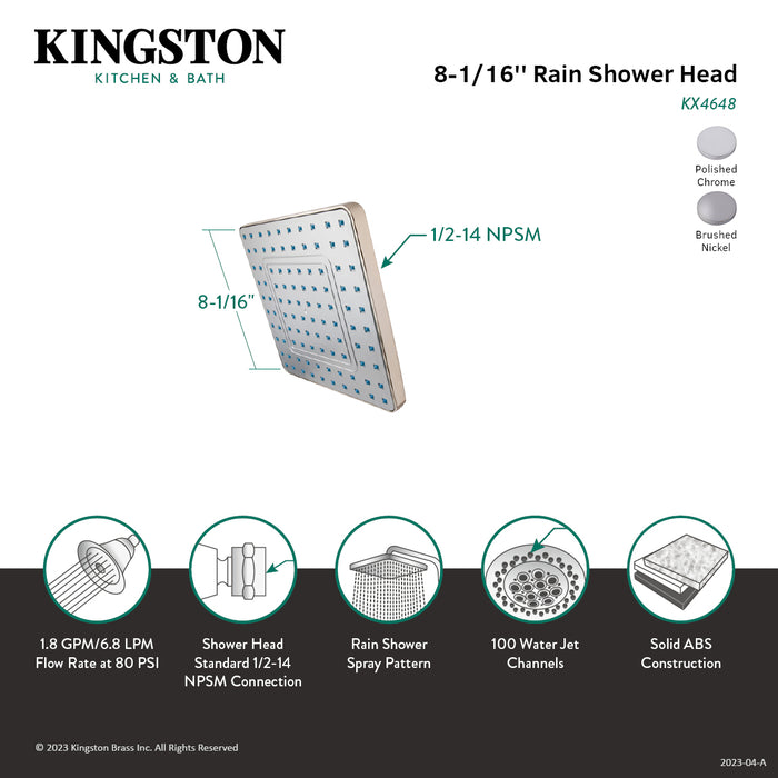 Kingston Claremont KX4641 8-Inch Square Raindrop ABS Shower Head, Polished Chrome