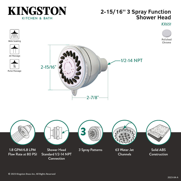 Kingston Barcelona KX651 3-1/4-Inch Round Jet Spray ABS Shower Head, Polished Chrome