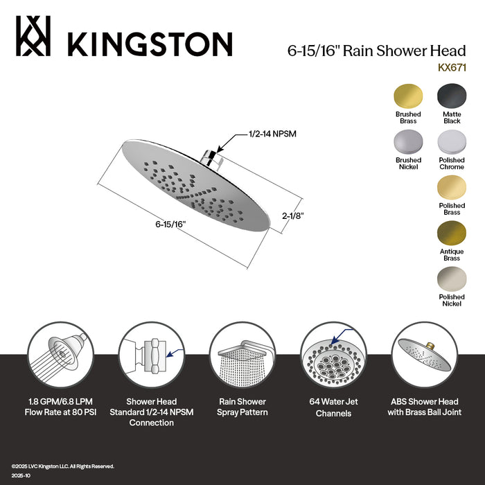 Kingston Sona KX673 - Shower Scape 7-Inch Round Raindrop ABS Shower Head, Antique Brass