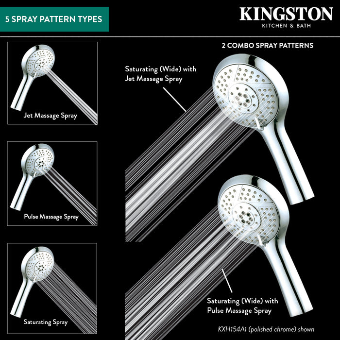 Kingston Tulare KXH154A8 - Vilbosch 5-Function Round Hand Shower, Brushed Nickel