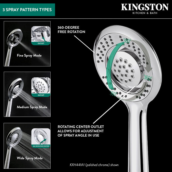 Kingston Vilbosch KXH441A0 4-Function Round Hand Shower, Matte Black