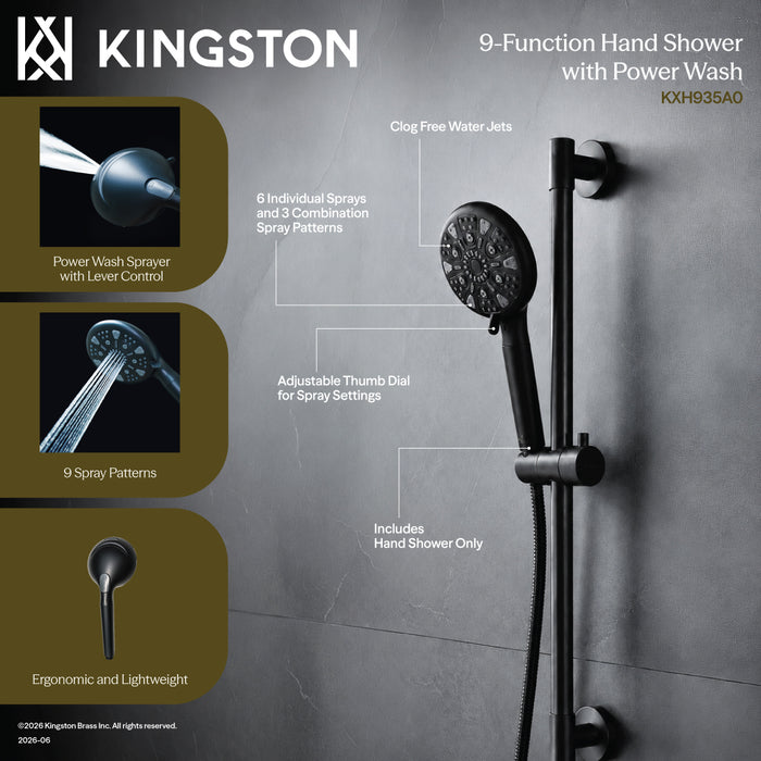 Kingston Regal KXH935A3 9-Function Hand Shower with Power Wash, Antique Brass