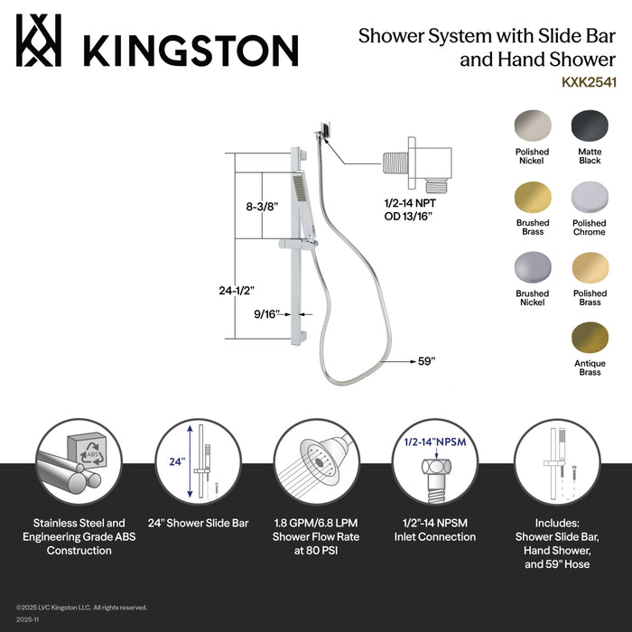 Kingston Sona KXK2548 - Made To Match Shower System with 26" Slide Bar and Hand Shower, Brushed Nickel