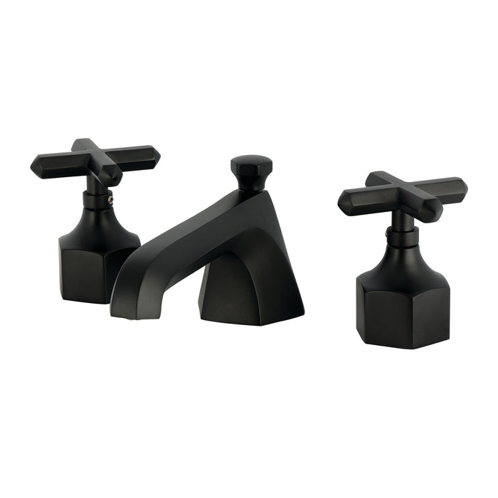 Kingston Sona KZ4460CHX - Navei Two-Handle 3-Hole Deck Mount Widespread Bathroom Faucet with Brass Pop-Up, Matte Black