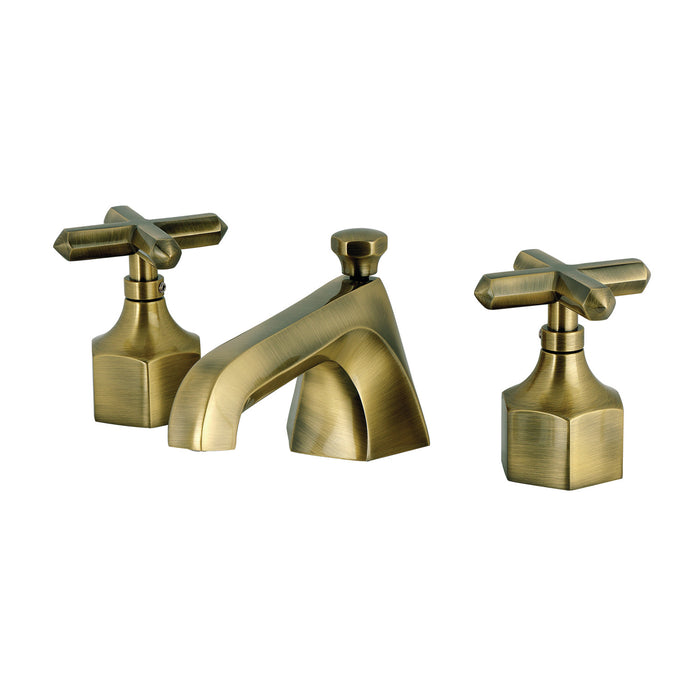 Kingston Sona KZ4463CHX - Navei Two-Handle 3-Hole Deck Mount Widespread Bathroom Faucet with Brass Pop-Up, Antique Brass
