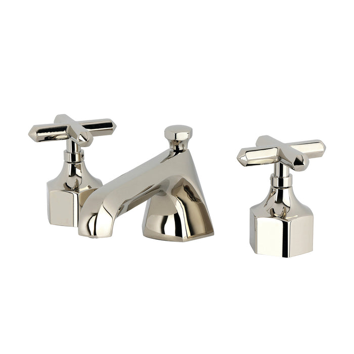 Kingston Sona KZ4466CHX - Navei Two-Handle 3-Hole Deck Mount Widespread Bathroom Faucet with Brass Pop-Up, Polished Nickel