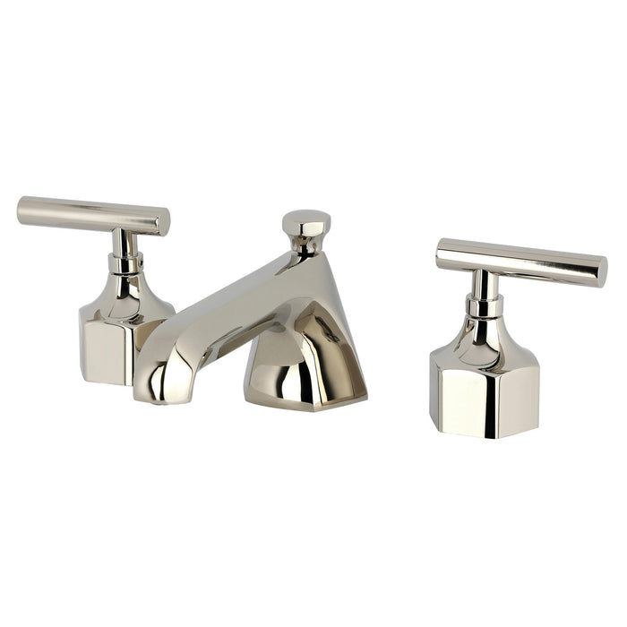 Kingston Sona KZ4466CML - Navei Two-Handle 3-Hole Deck Mount Widespread Bathroom Faucet with Brass Pop-Up, Polished Nickel