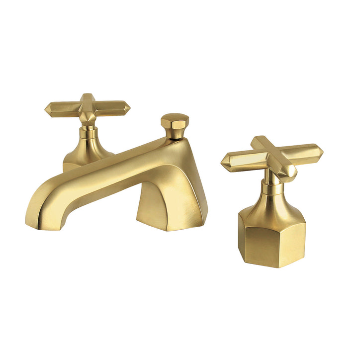 Kingston Sona KZ4467CHX - Navei Two-Handle 3-Hole Deck Mount Widespread Bathroom Faucet with Brass Pop-Up, Brushed Brass