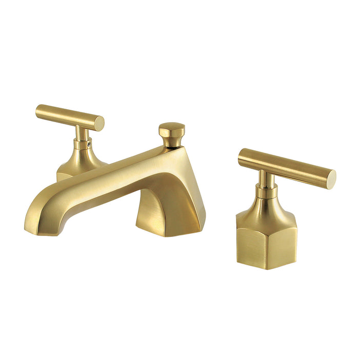 Kingston Sona KZ4467CML - Navei Two-Handle 3-Hole Deck Mount Widespread Bathroom Faucet with Brass Pop-Up, Brushed Brass