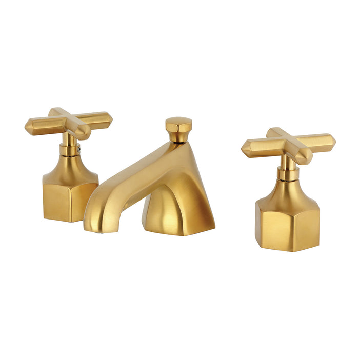 Kingston Sona KZ446CHXBG - Navei Two-Handle 3-Hole Deck Mount Widespread Bathroom Faucet with Brass Pop-Up, Brushed Gold