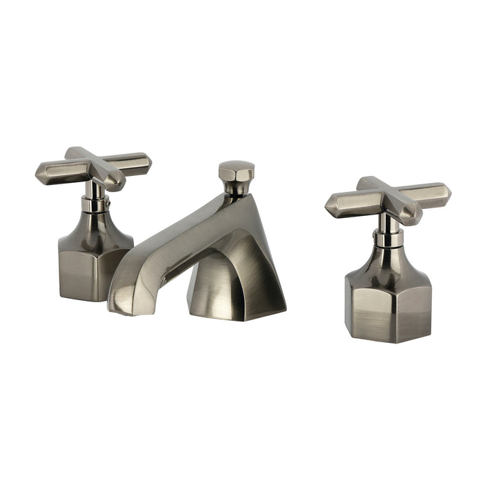 Kingston Sona KZ446CHXBSS - Navei Two-Handle 3-Hole Deck Mount Widespread Bathroom Faucet with Brass Pop-Up, Black Stainless