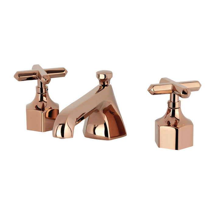 Kingston Sona KZ446CHXRG - Navei Two-Handle 3-Hole Deck Mount Widespread Bathroom Faucet with Brass Pop-Up, Rose Gold