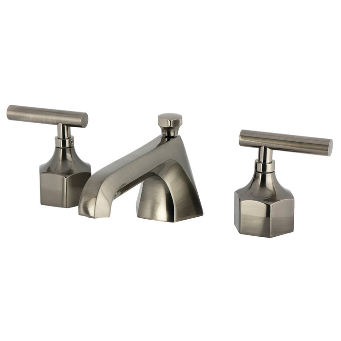 Kingston Sona KZ446CMLBSS - Navei Two-Handle 3-Hole Deck Mount Widespread Bathroom Faucet with Brass Pop-Up, Black Stainless