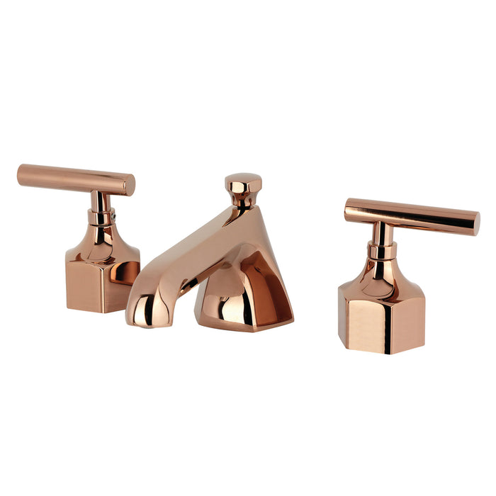 Kingston Sona KZ446CMLRG - Navei Two-Handle 3-Hole Deck Mount Widespread Bathroom Faucet with Brass Pop-Up, Rose Gold