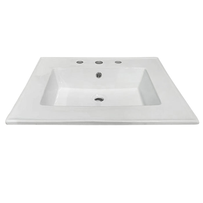 Continental LBT25227W38 25-Inch Ceramic Vanity Sink Top (8" Faucet Drillings), White