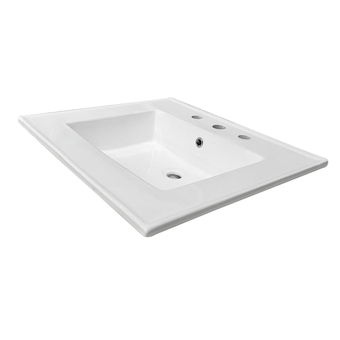 Continental LBT25227W38 25-Inch Ceramic Vanity Sink Top (8" Faucet Drillings), White
