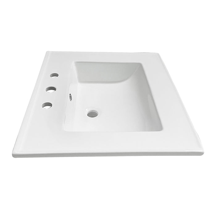Continental LBT25227W38 25-Inch Ceramic Vanity Sink Top (8" Faucet Drillings), White
