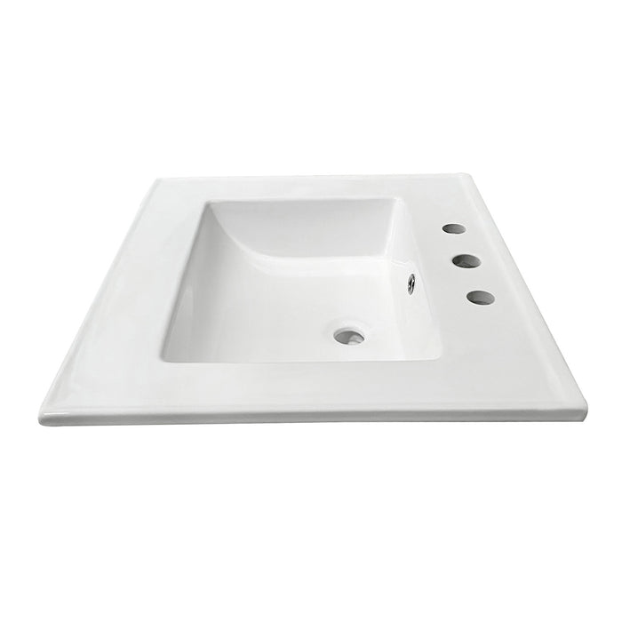 Kingston Tulare LBT25227W38 - Continental 25-Inch Ceramic Vanity Sink Top (8" Faucet Drillings), White