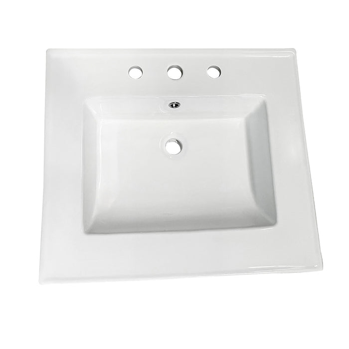Continental LBT25227W38 25-Inch Ceramic Vanity Sink Top (8" Faucet Drillings), White