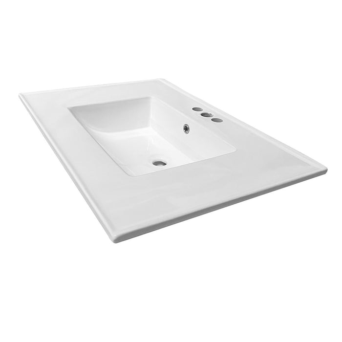 Kingston Tulare LBT31227W34 - Continental 31-Inch Ceramic Vanity Sink Top (4" Faucet Drillings), White
