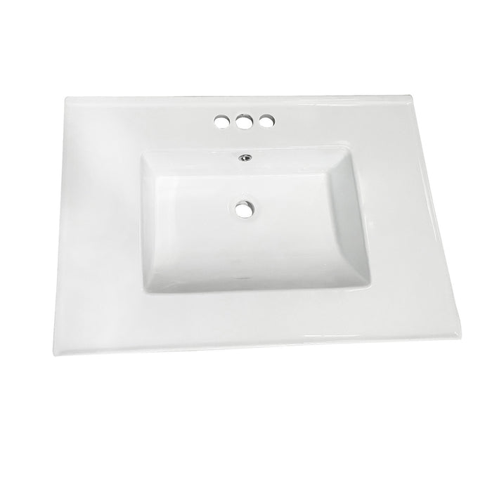 Kingston Tulare LBT31227W34 - Continental 31-Inch Ceramic Vanity Sink Top (4" Faucet Drillings), White