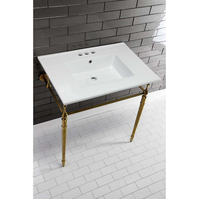 Kingston Tulare LBT31227W34 - Continental 31-Inch Ceramic Vanity Sink Top (4" Faucet Drillings), White