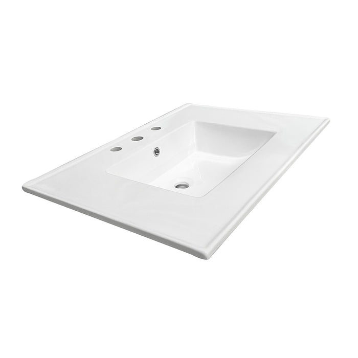 Kingston Tulare LBT31227W38 - Continental 31-Inch Ceramic Vanity Sink Top (8" Faucet Drillings), White