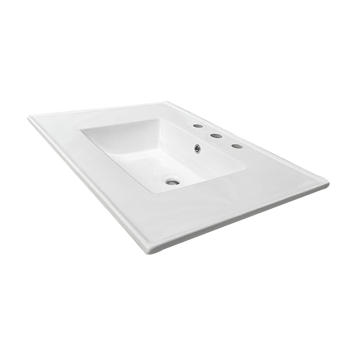 Kingston Tulare LBT31227W38 - Continental 31-Inch Ceramic Vanity Sink Top (8" Faucet Drillings), White
