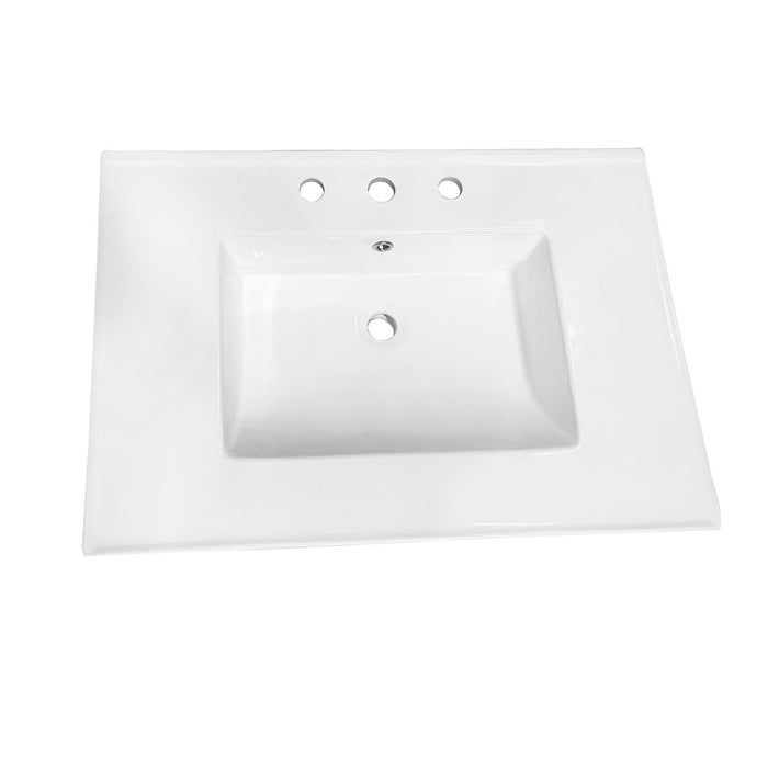 Kingston Tulare LBT31227W38 - Continental 31-Inch Ceramic Vanity Sink Top (8" Faucet Drillings), White