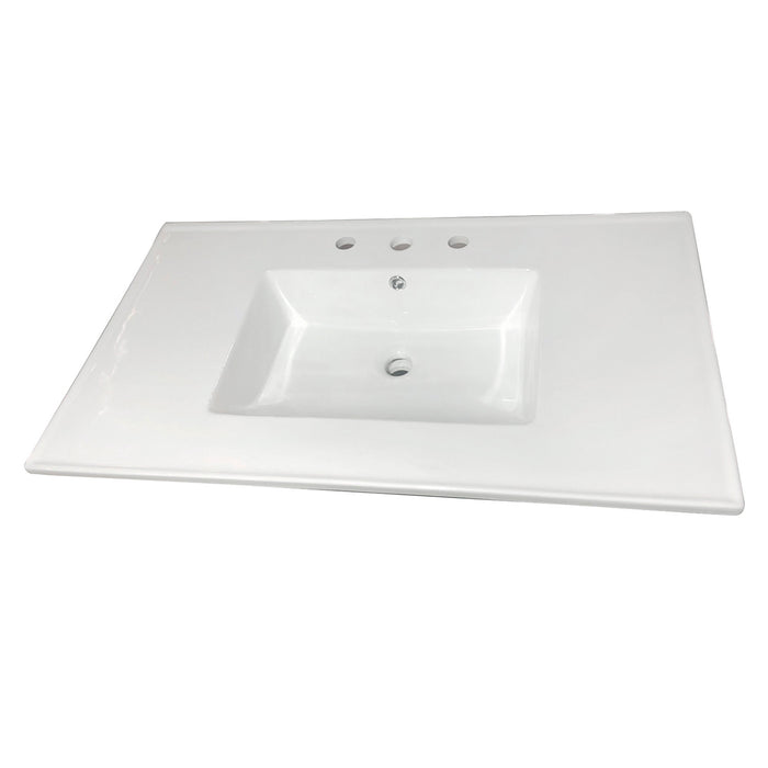Kingston Tulare LBT37227W38 - Continental 37-Inch Ceramic Vanity Sink Top (8" Faucet Drillings), White