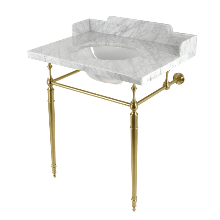 Habsburg LMS3022M87 30-Inch Carrara Marble Console Sink with Brass Legs (8-Inch, 3-Hole), Carrara Marble White/Brushed Brass