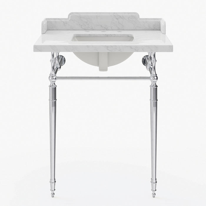 Kingston Heirloom LMS3022M8SQ1 - Habsburg 30-Inch Carrara Marble Console Sink with Brass Legs (8-Inch, 3-Hole), Carrara Marble White/Polished Chrome