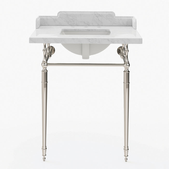 Kingston Heirloom LMS3022M8SQ6 - Habsburg 30-Inch Carrara Marble Console Sink with Brass Legs (8-Inch, 3-Hole), Carrara Marble White/Polished Nickel