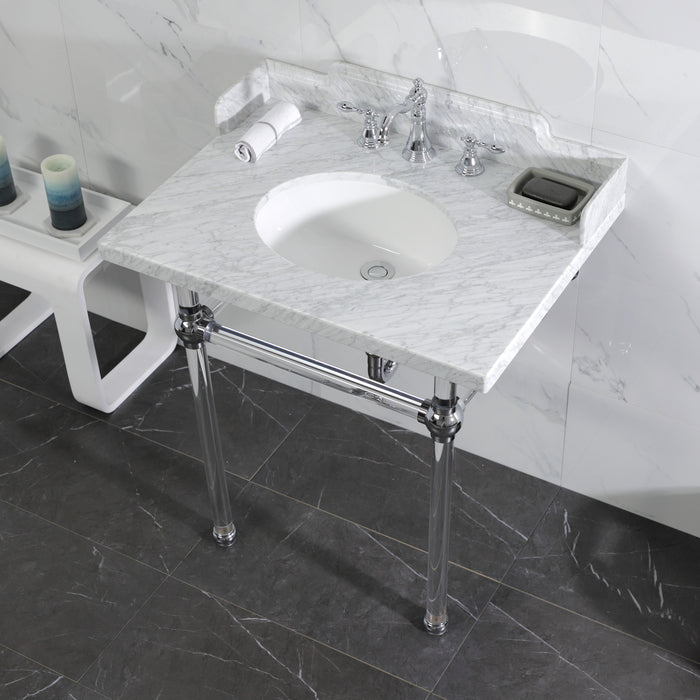 Kingston Tulare LMS3030MA1 - Pemberton 30-Inch Carrara Marble Console Sink with Acrylic Legs (8-Inch, 3-Hole), Carrara Marble White/Polished Chrome