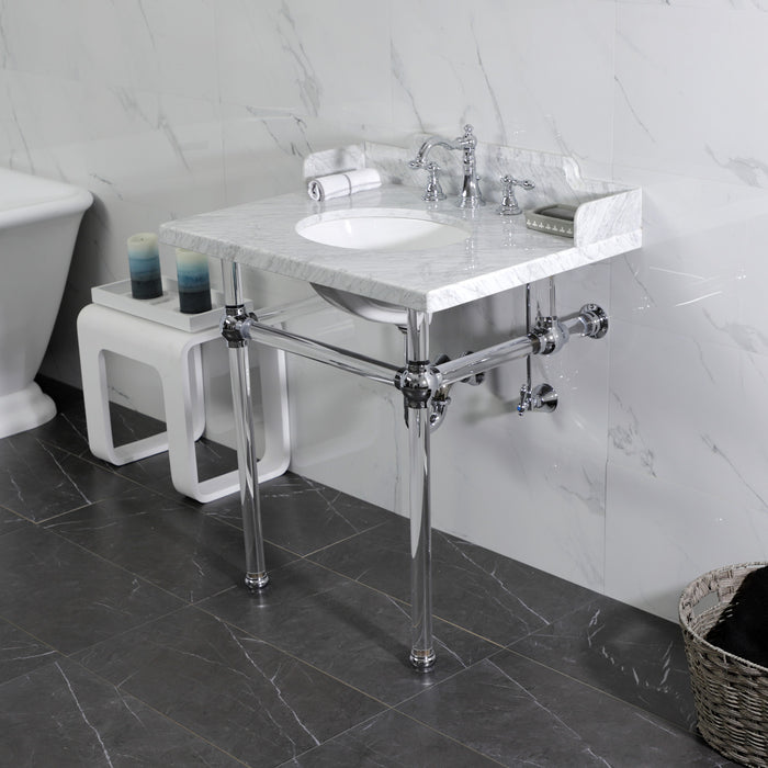 Kingston Tulare LMS3030MA1 - Pemberton 30-Inch Carrara Marble Console Sink with Acrylic Legs (8-Inch, 3-Hole), Carrara Marble White/Polished Chrome