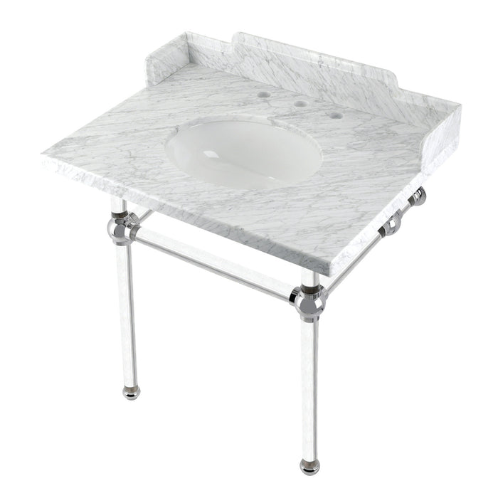Kingston Tulare LMS3030MA1 - Pemberton 30-Inch Carrara Marble Console Sink with Acrylic Legs (8-Inch, 3-Hole), Carrara Marble White/Polished Chrome