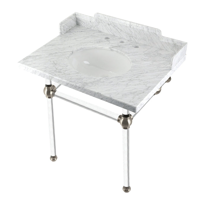 Pemberton LMS3030MA8 30-Inch Carrara Marble Console Sink with Acrylic Legs (8-Inch, 3-Hole), Carrara Marble White/Brushed Nickel