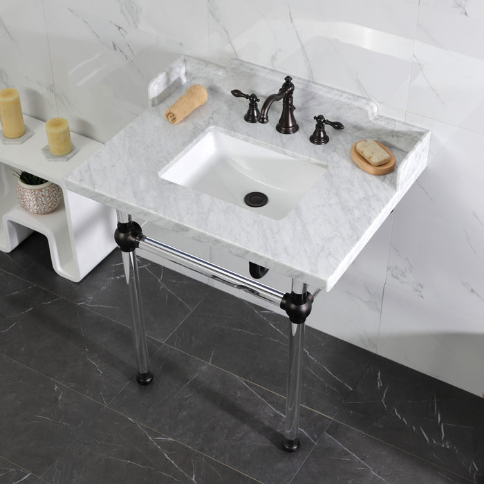 Pemberton LMS3030MASQ5 30-Inch Carrara Marble Console Sink with Acrylic Legs (8-Inch, 3-Hole), Carrara Marble White/Oil Rubbed Bronze